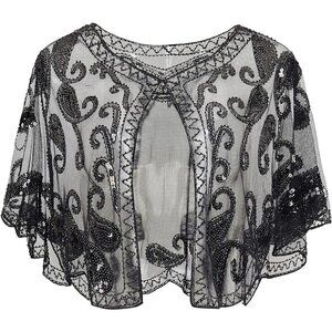 Babeyond 1920s Shawl  Wraps Beaded Evening Cape Bridal Shawl Cover Up (Black)